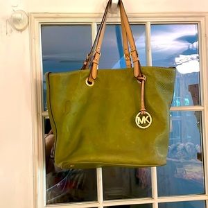 Green with tan handle Michael Kors tote purse